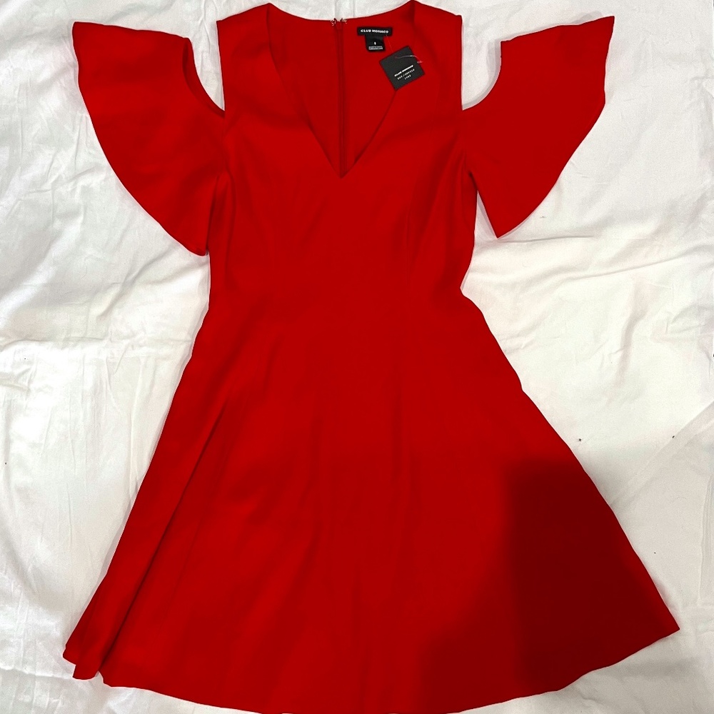 Club Monaco Red Pernille Cocktail Dress Cold Shoulder NWT Sz 0